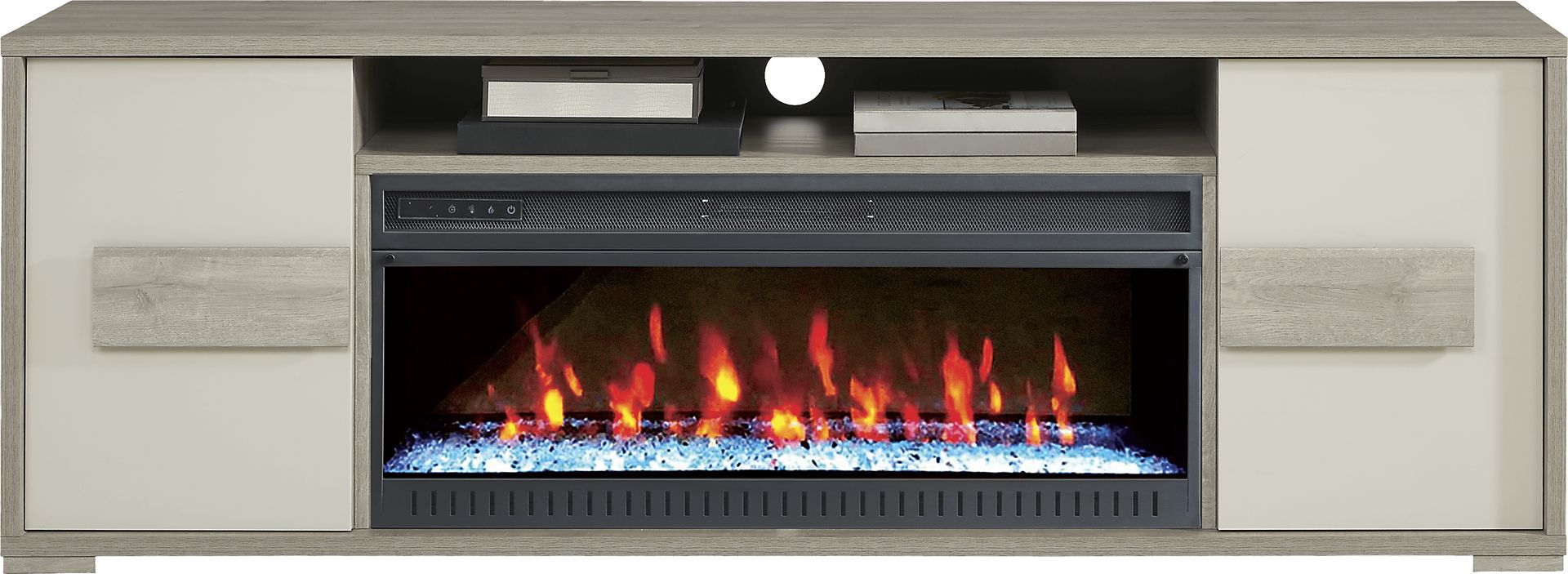 Studio Place Silver 78 in. Console with Electric Fireplace - Image 1