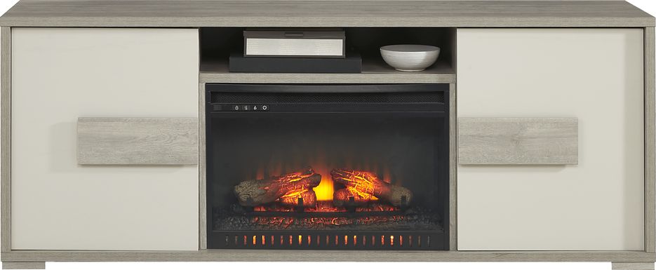 Studio Place Silver 70 in. Console with Electric Log Fireplace