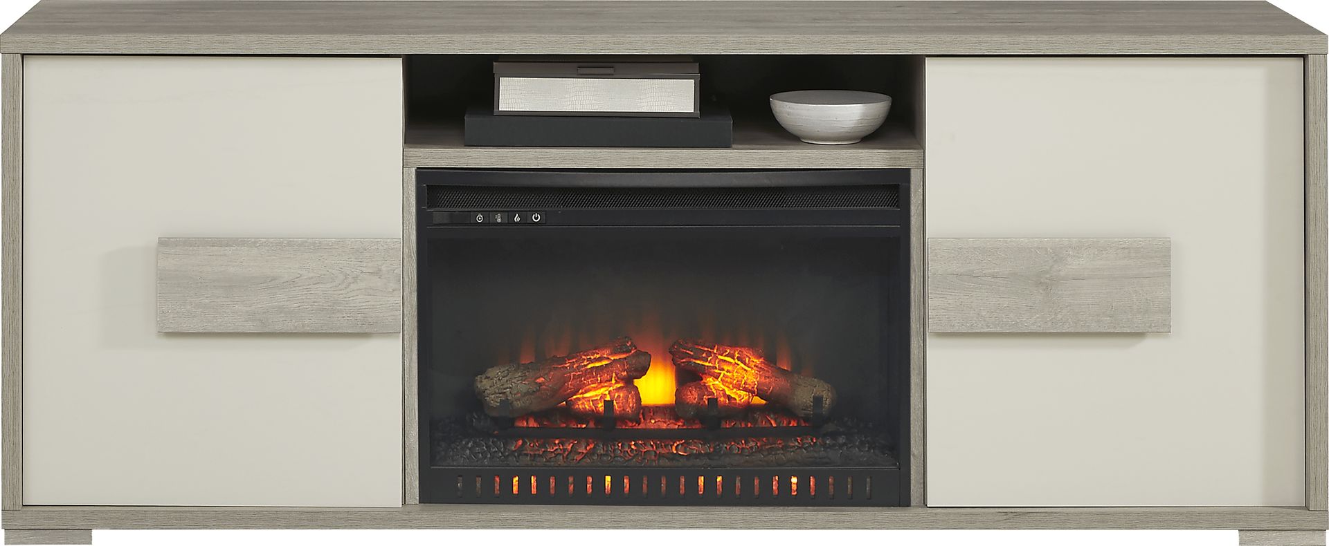 Studio Place Silver 70 in. Console with Electric Log Fireplace - Image 1