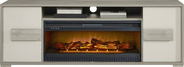 Studio Place Silver 78 in. Console with Electric Log Fireplace - Thumbnail - Image 1