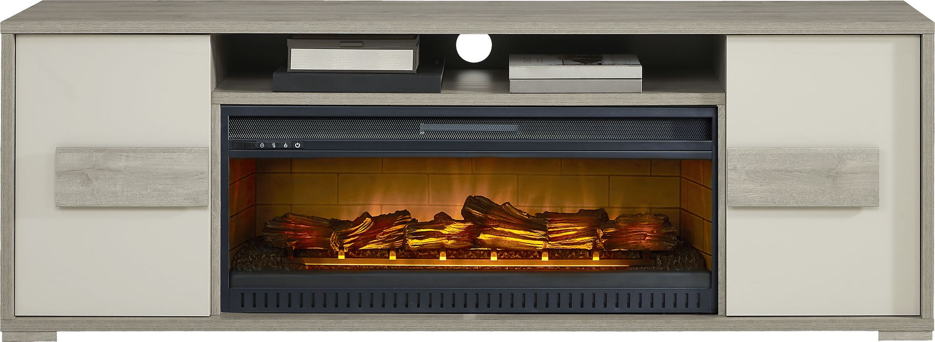 Studio Place Silver 78 in. Console with Electric Log Fireplace - Image 1
