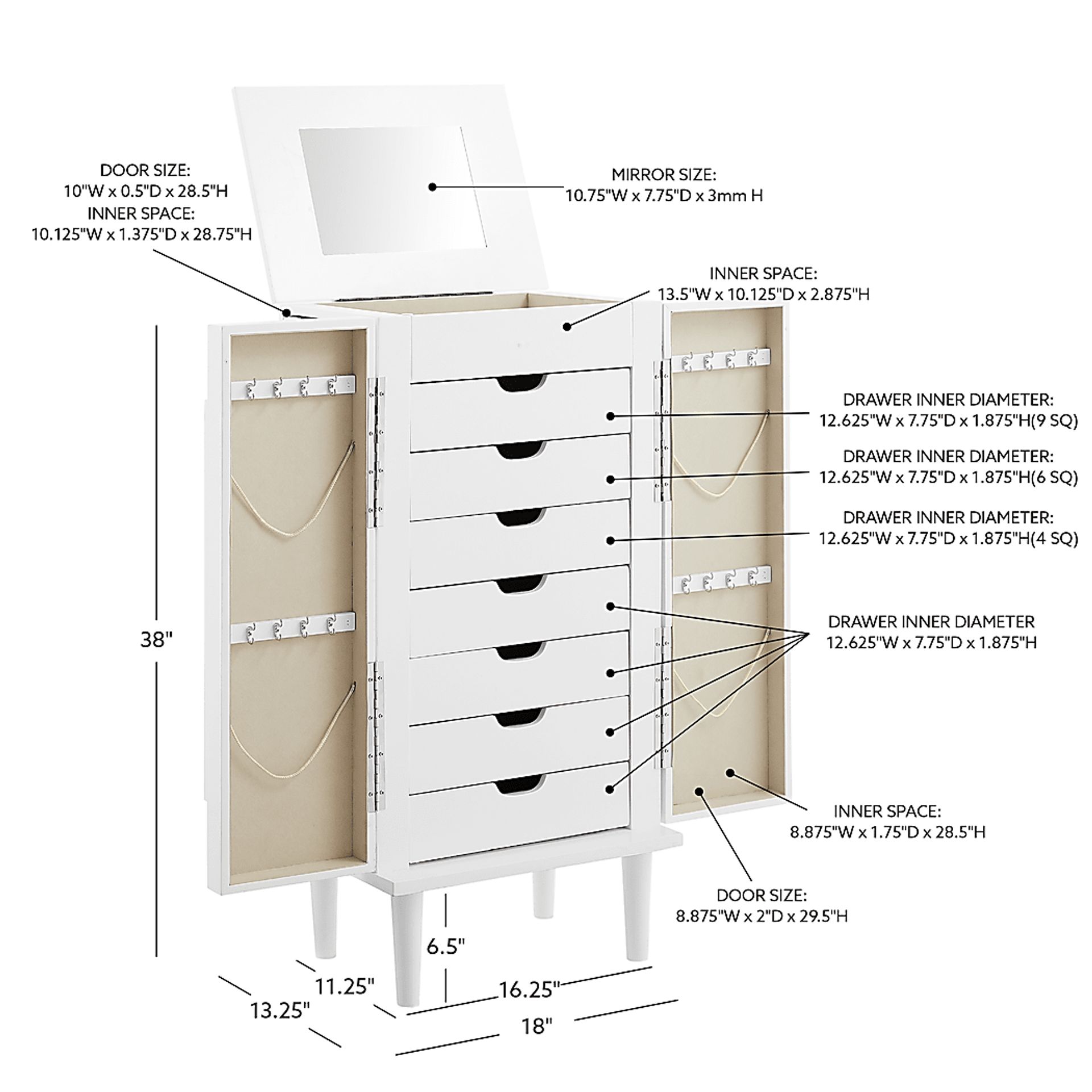 Suari White Jewelry Armoire - Image 11