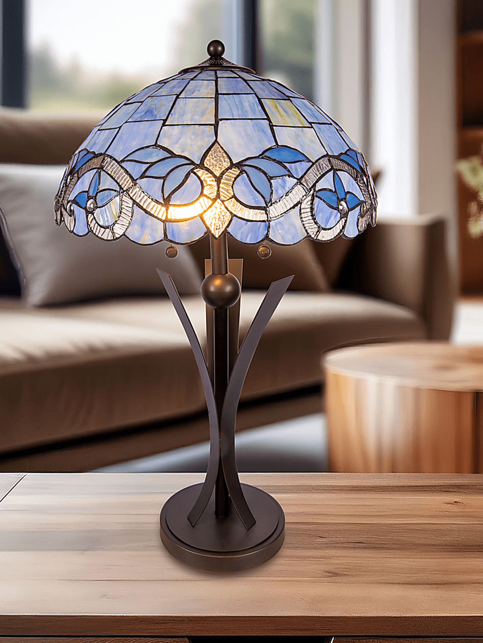 Suffok Edge Blue Tiffany Table Lamp - Image 2