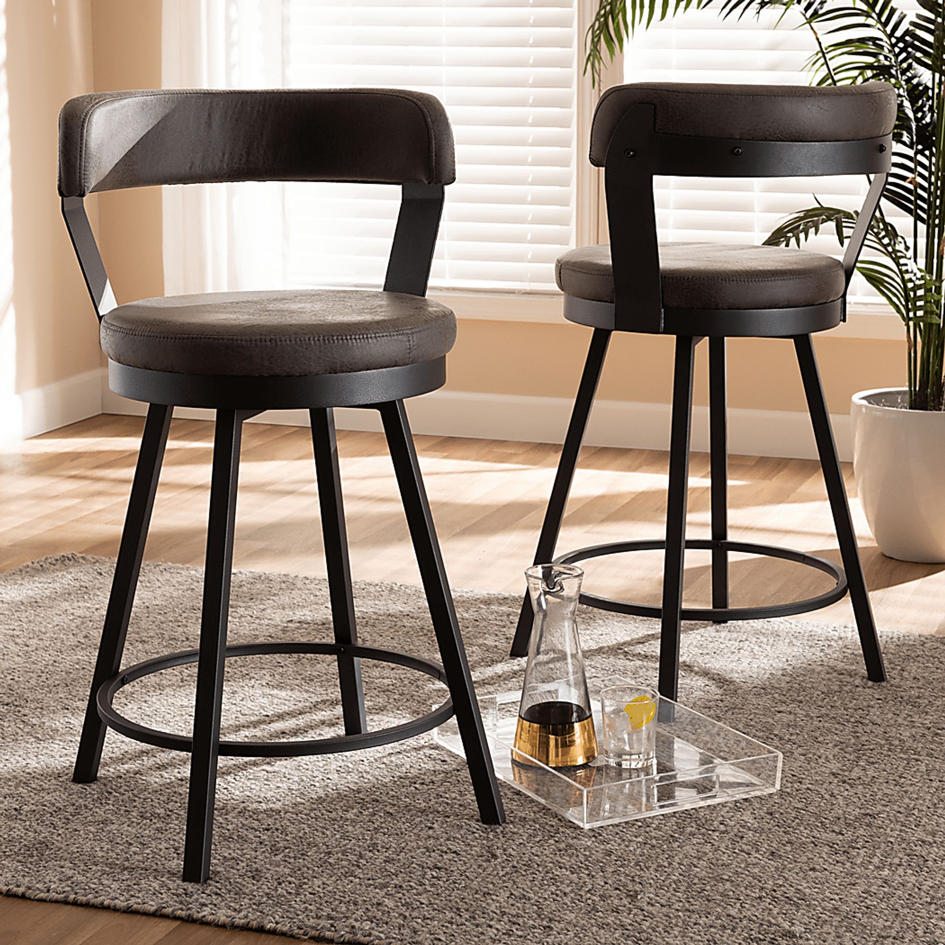 Summerglen Gray Bar Height Stool, Set of 2 - Image 2