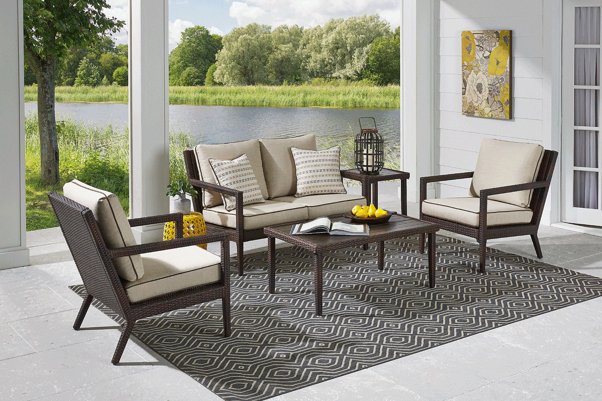 Summerset Way Brown Outdoor Chair with Sandstone Cushions - Image 2