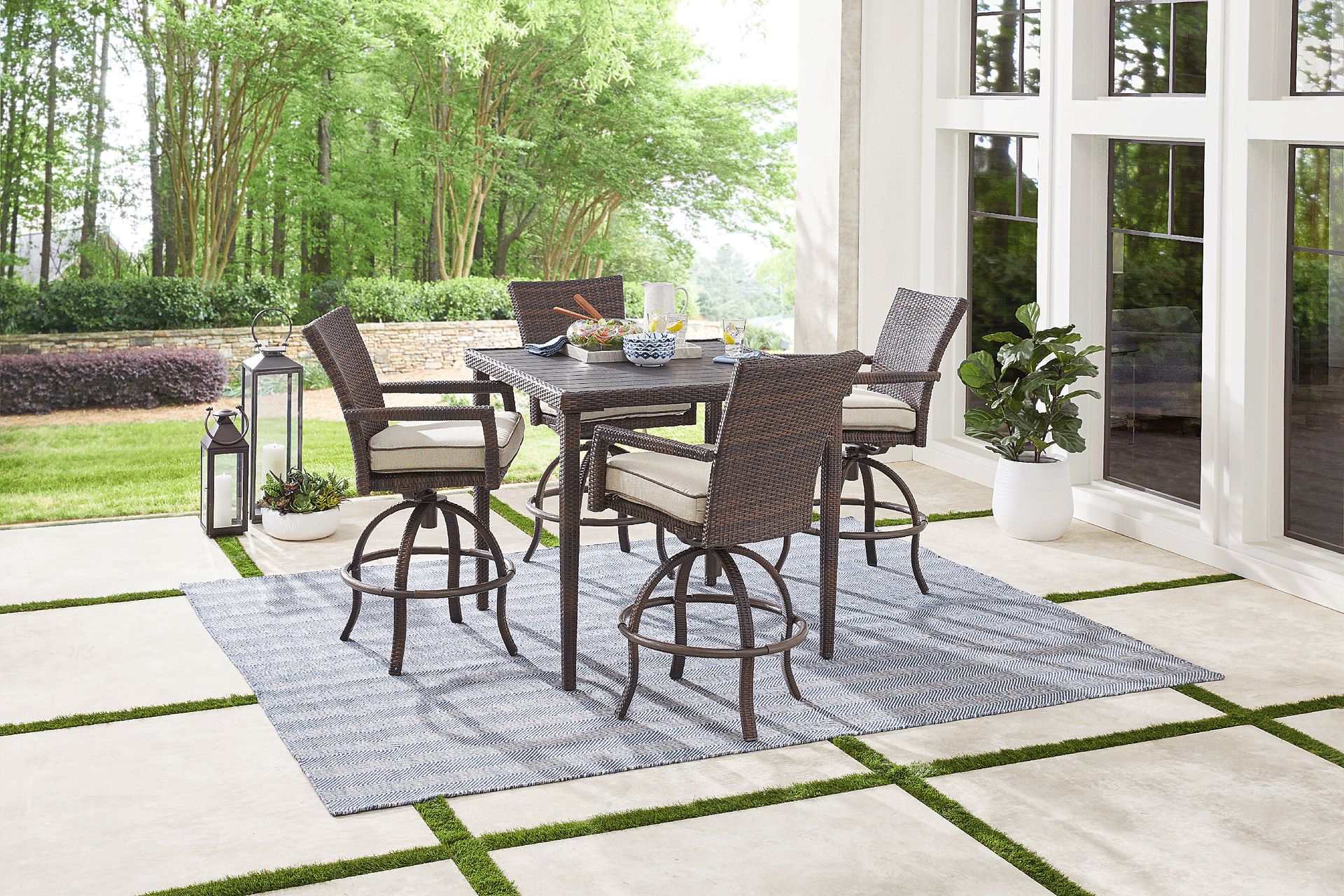 Summerset Way Brown Outdoor Balcony Stool with Sandstone Cushions - Image 2