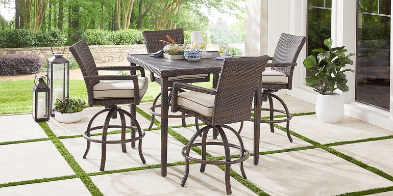 Summerset Way Brown 5 Pc Outdoor Balcony Dining Set with Sandstone Cushions
