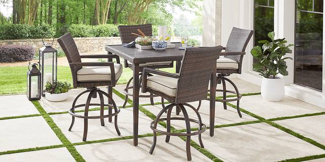 Summerset Way Brown Outdoor Balcony Stool with Sandstone Cushions - Thumbnail - Image 2