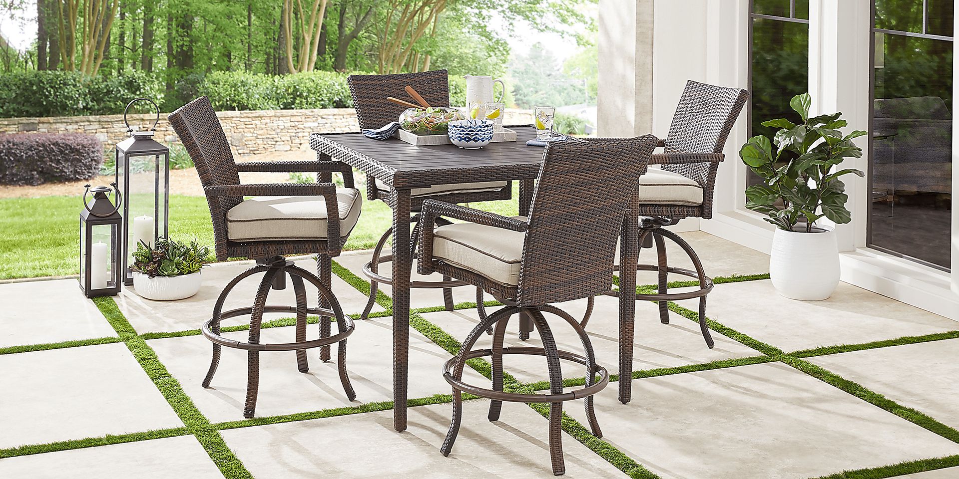 Summerset Way Brown 5 Pc Outdoor Balcony Dining Set with Sandstone Cushions - Image 1