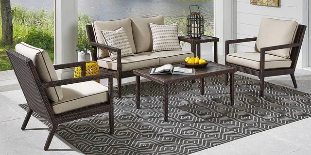 Summerset Way Brown 5 Pc Outdoor Seating Set with Sandstone Cushions - Thumbnail - Image 1