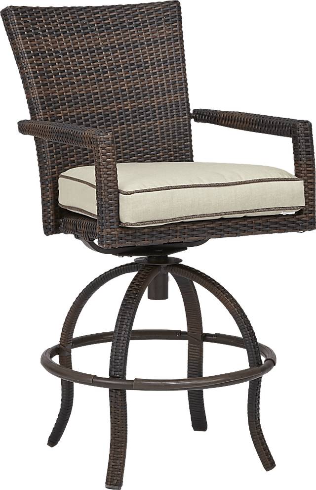Summerset Way Brown Outdoor Balcony Stool with Sandstone Cushions - Thumbnail - Image 1