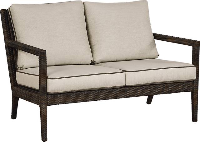 Summerset Way Brown Outdoor Loveseat with Sandstone Cushions - Thumbnail - Image 2