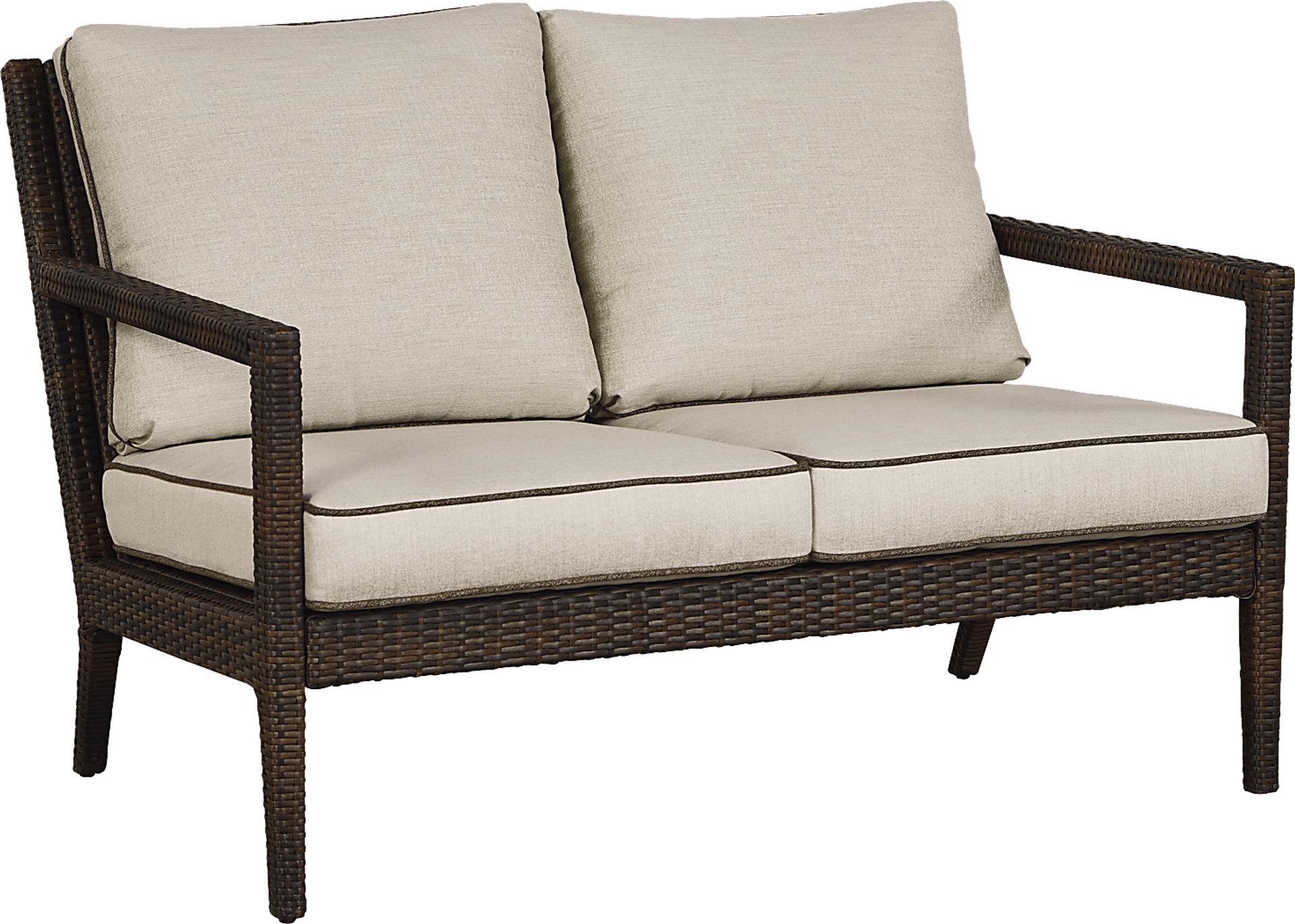Summerset Way Brown Outdoor Loveseat with Sandstone Cushions - Image 2