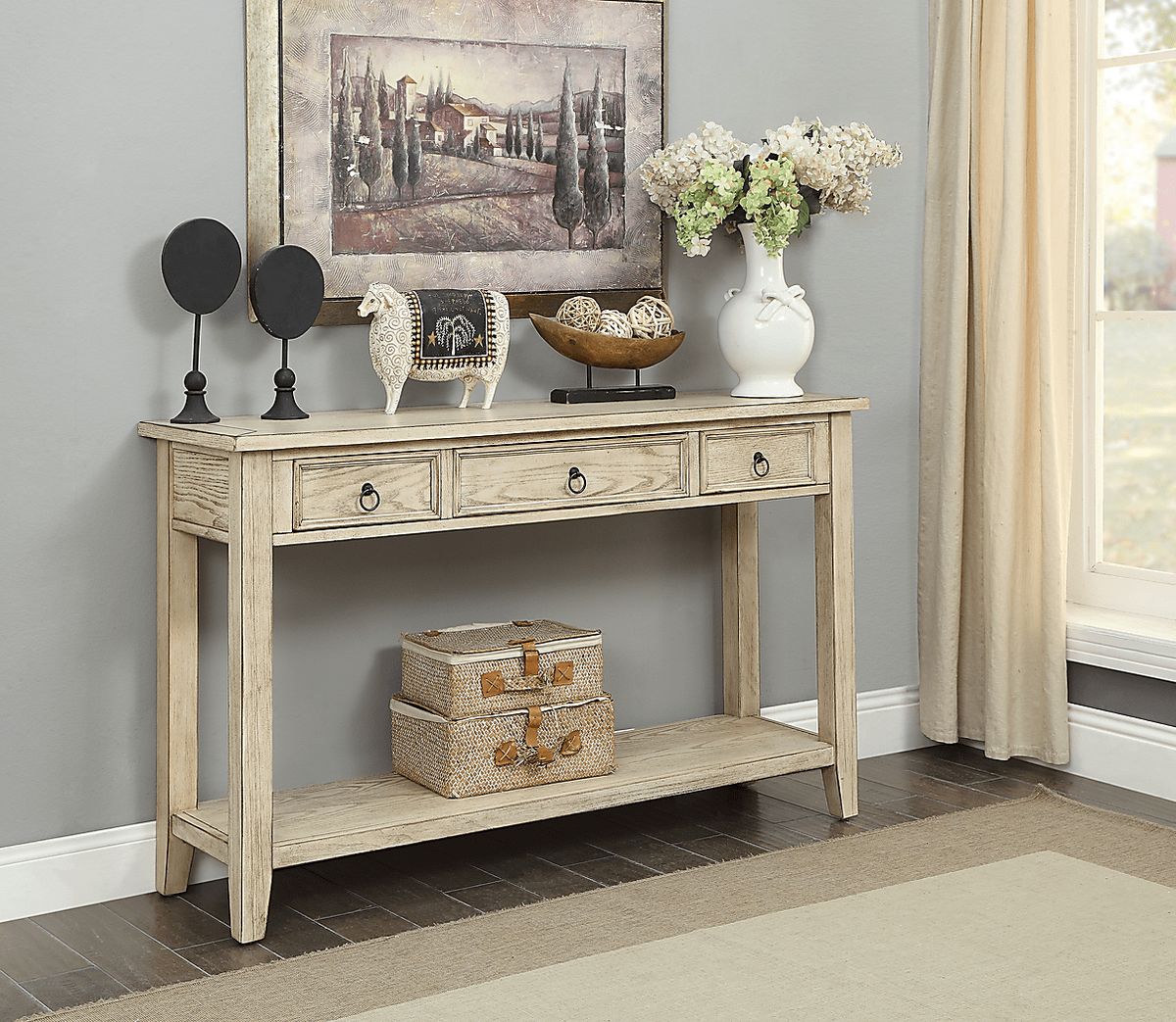 Summerville Way Beige Colors,Light Wood,White Console Table | Rooms to Go