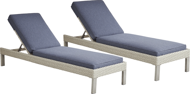 Sun Valley 2 Pc Light Gray Outdoor Set of Chaises With Blue Cushions