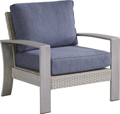 Sun Valley Light Gray Outdoor Chair with Blue Cushions