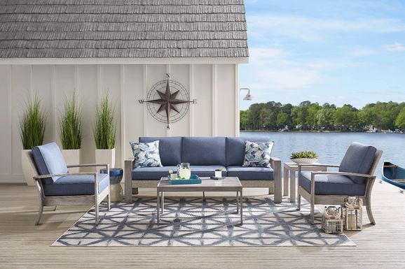 Sun Valley Light Gray 4 Pc Outdoor Seating Set with Blue Cushions