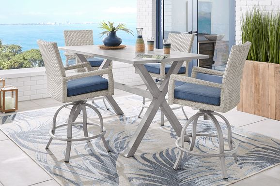 Sun Valley Light Gray 5 Pc Rectangle Outdoor Bar Height Dining Set with Blue Cushions