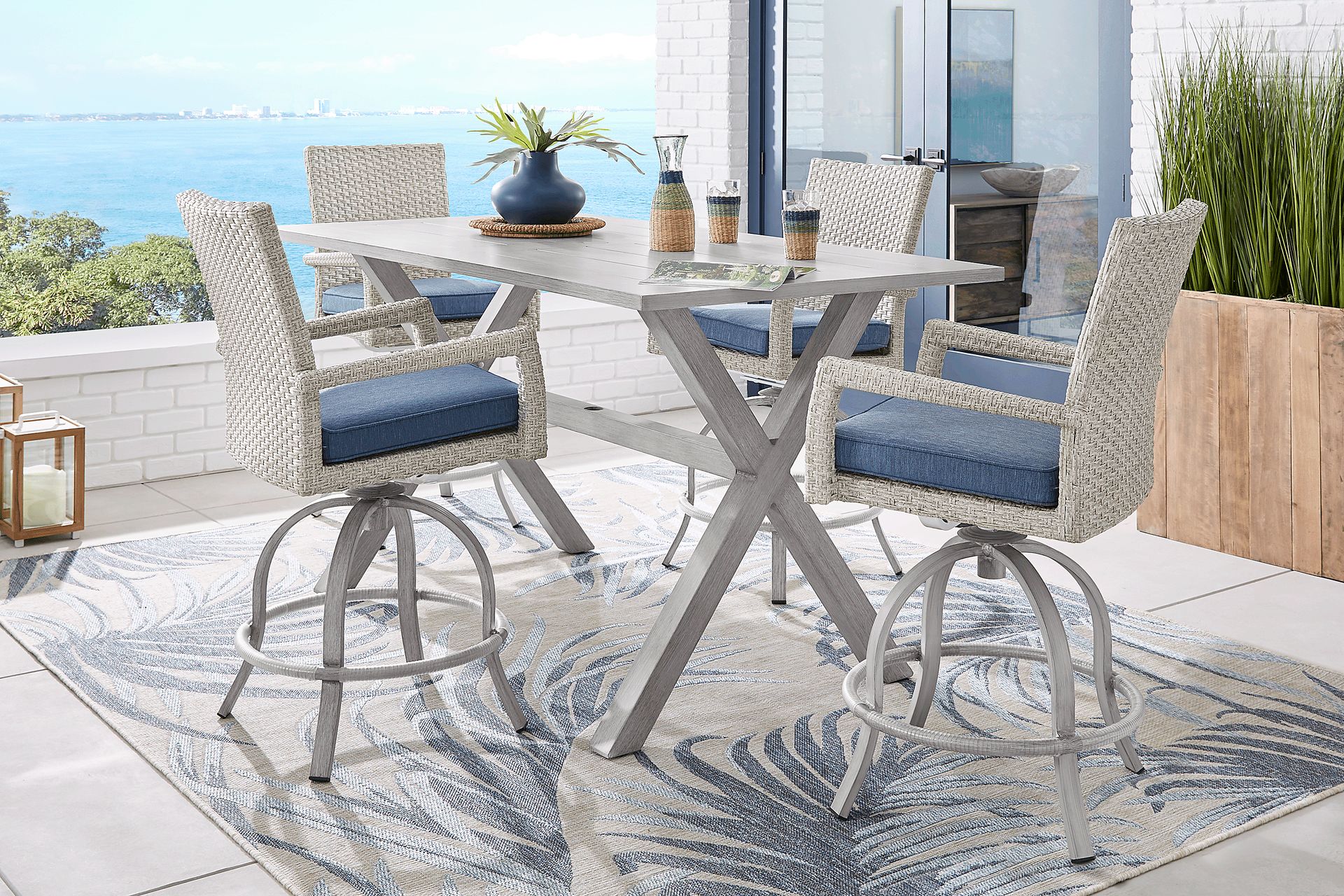 Sun Valley Light Gray Rectangle Outdoor Bar Table with Umbrella Hole - Image 2