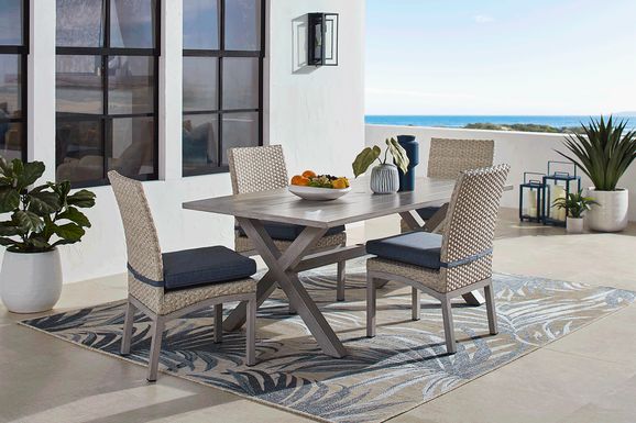 Sun Valley Light Gray 5 Pc Rectangle Outdoor Dining Set with Blue Cushions