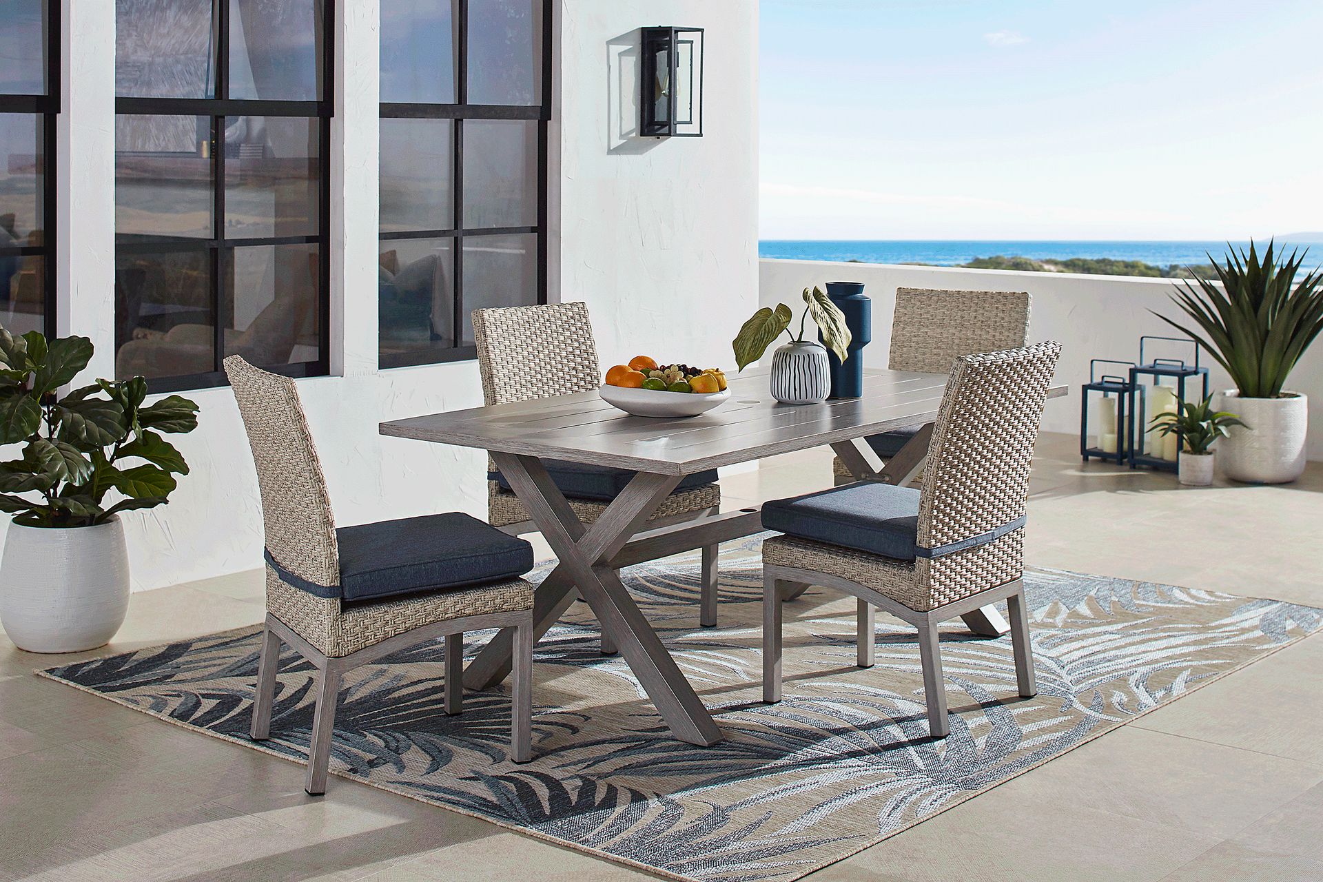 Sun Valley Light Gray Outdoor Side Chair with Blue Cushion - Image 2