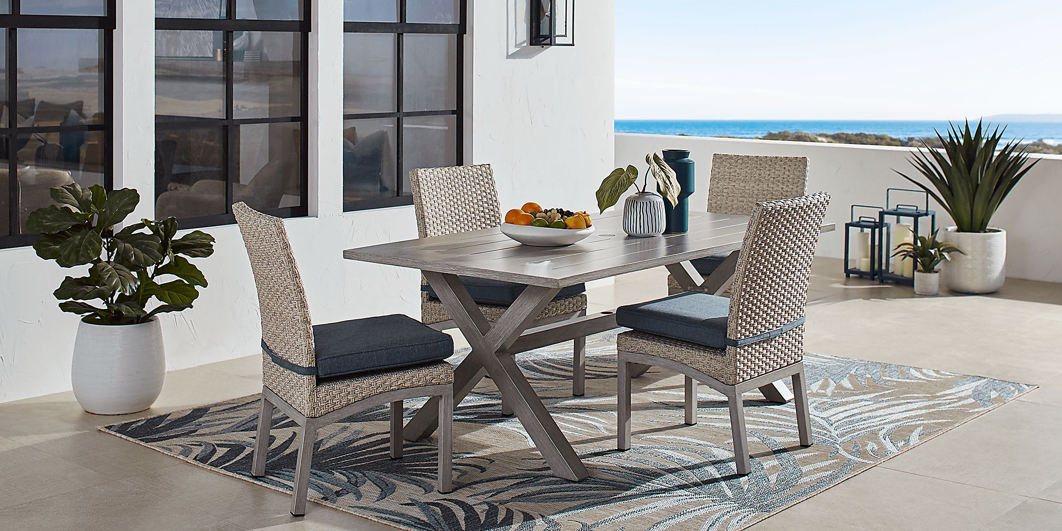 Sun Valley Light Gray 5 Pc Rectangle Outdoor Dining Set with Blue