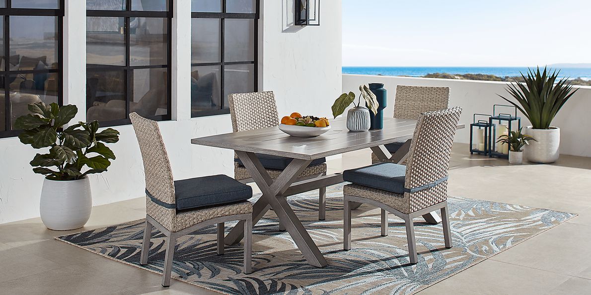 Sun Valley 5 Pc Light Gray Blue Aluminum Outdoor Dining Set With Dining Table, Side Chair