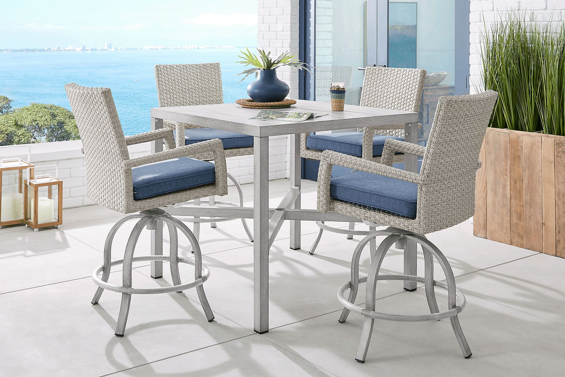 Sun Valley Light Gray Square Outdoor Bar Table with Umbrella Hole - Image 2