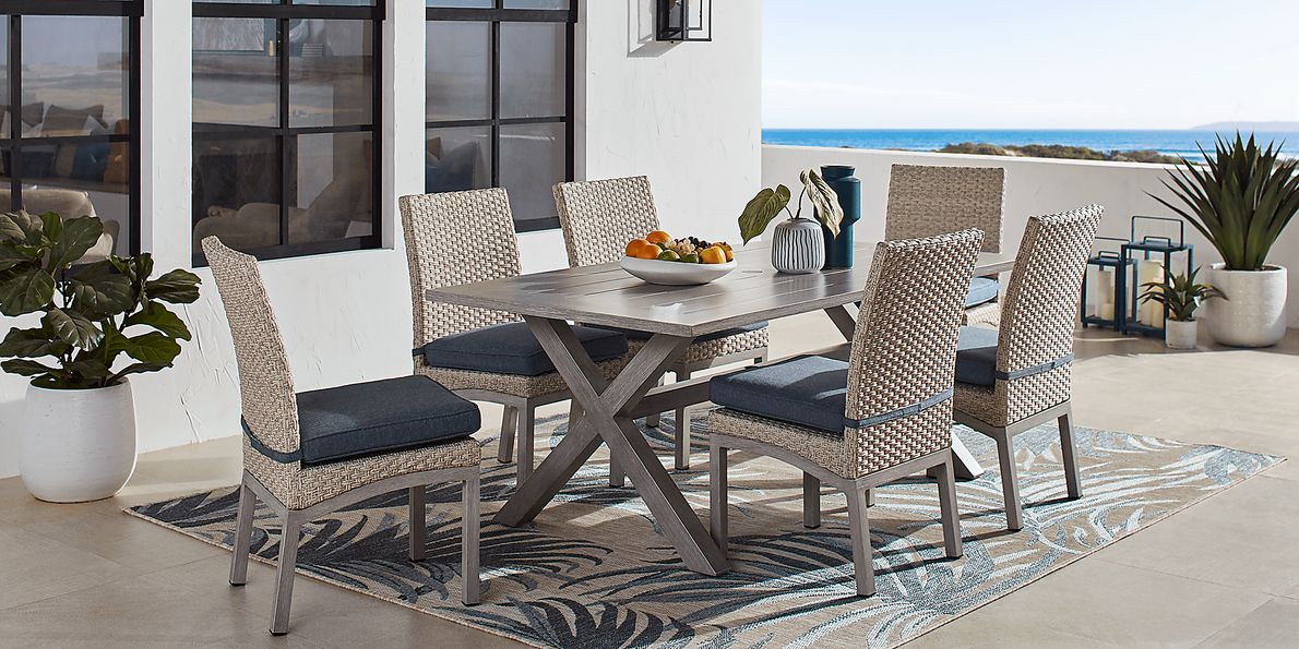 Sun Valley 7 Pc Light Gray Blue Aluminum Outdoor Dining Set With