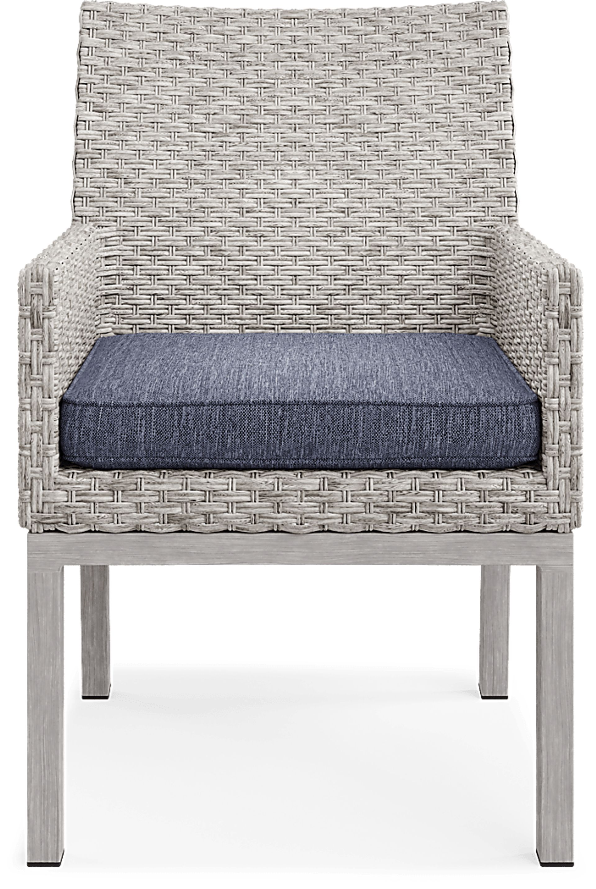 Sun Valley Light Gray Outdoor Arm Chair with Blue Cushion - Image 2