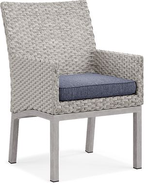 Sun Valley Light Gray Outdoor Arm Chair with Blue Cushion