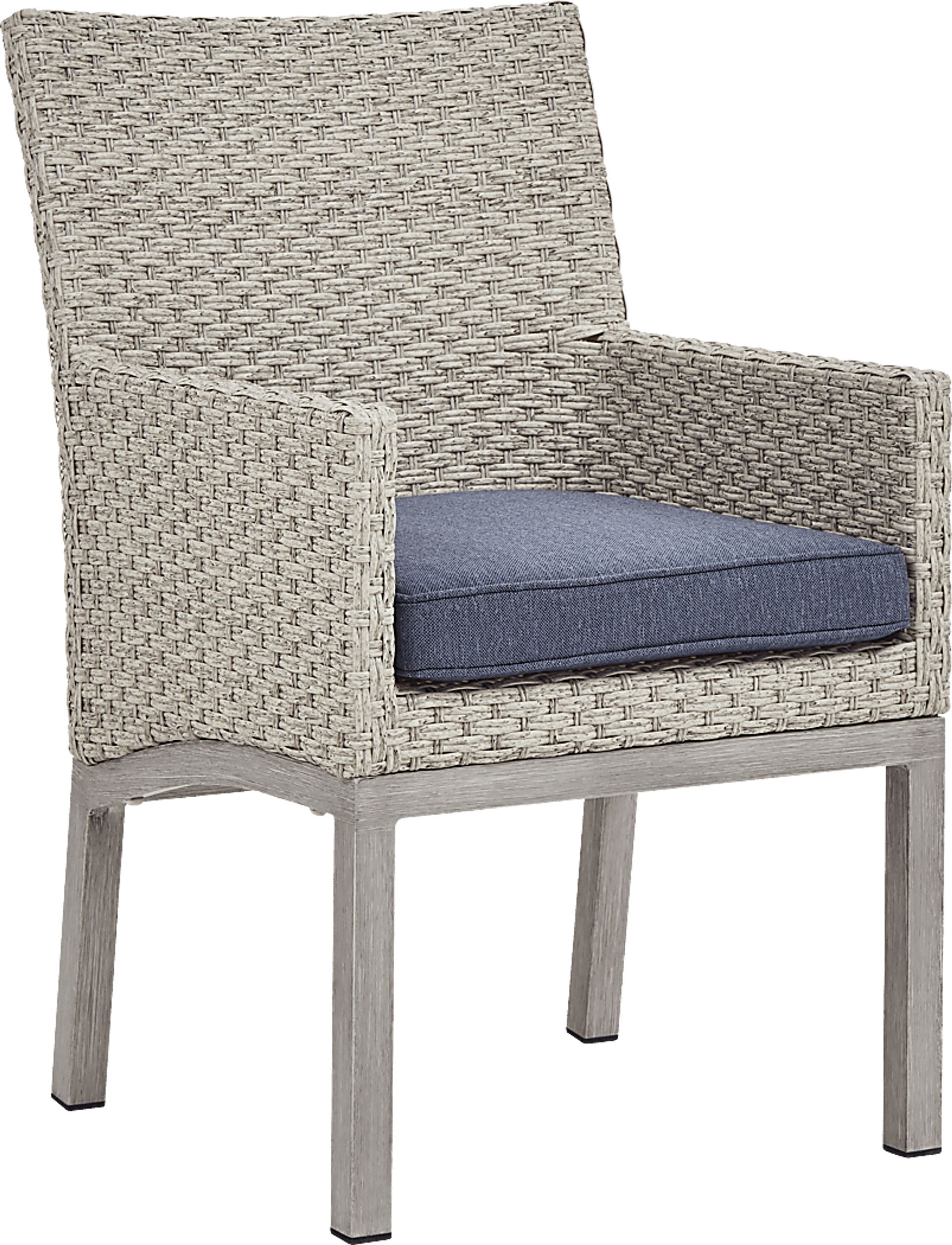 Sun Valley Light Gray Outdoor Arm Chair with Blue Cushion - Image 1