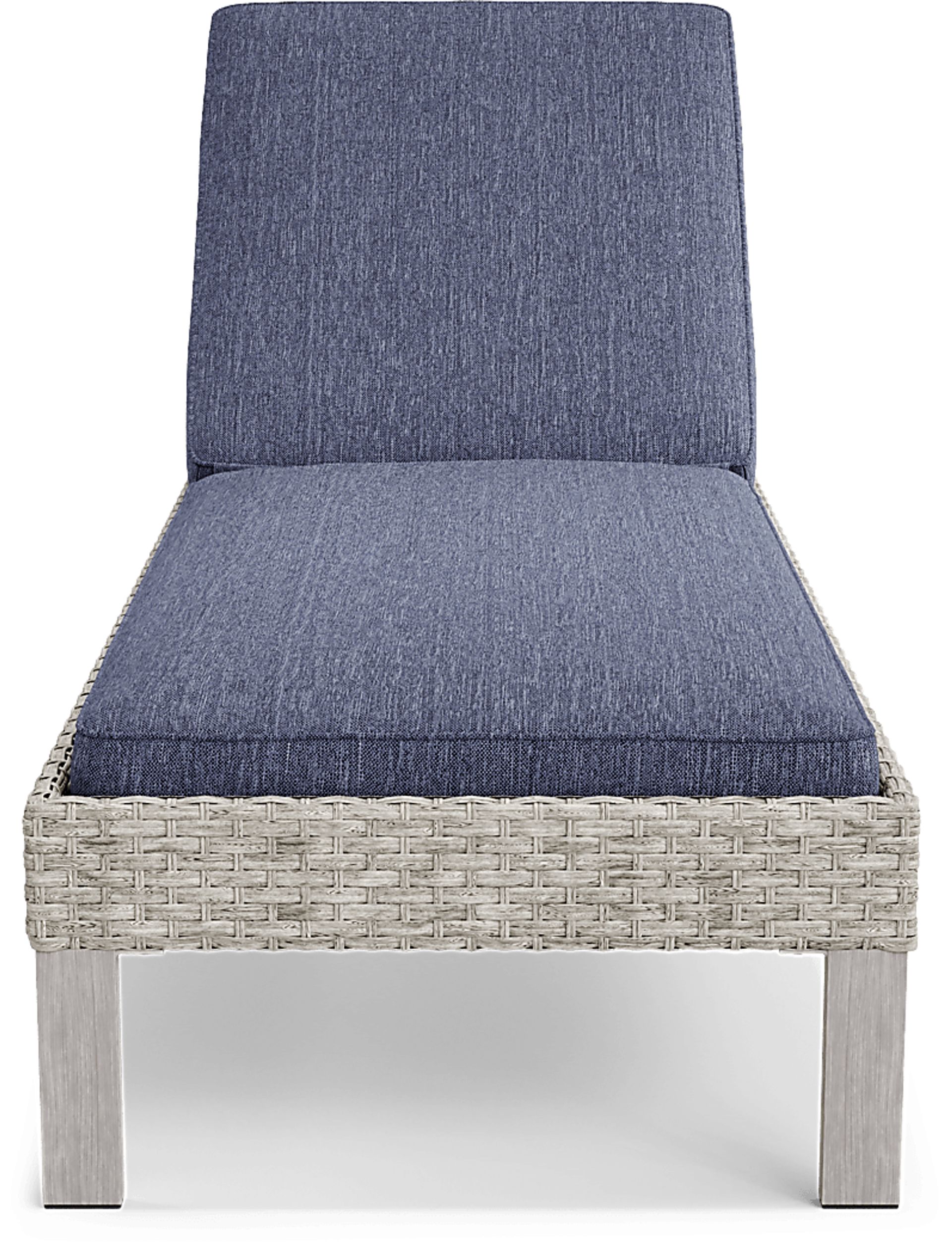 Sun Valley Light Gray Outdoor Chaise With Blue Cushions - Image 2