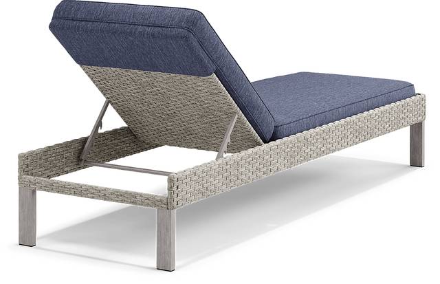 Sun Valley Light Gray Outdoor Chaise With Blue Cushions - Thumbnail - Image 3