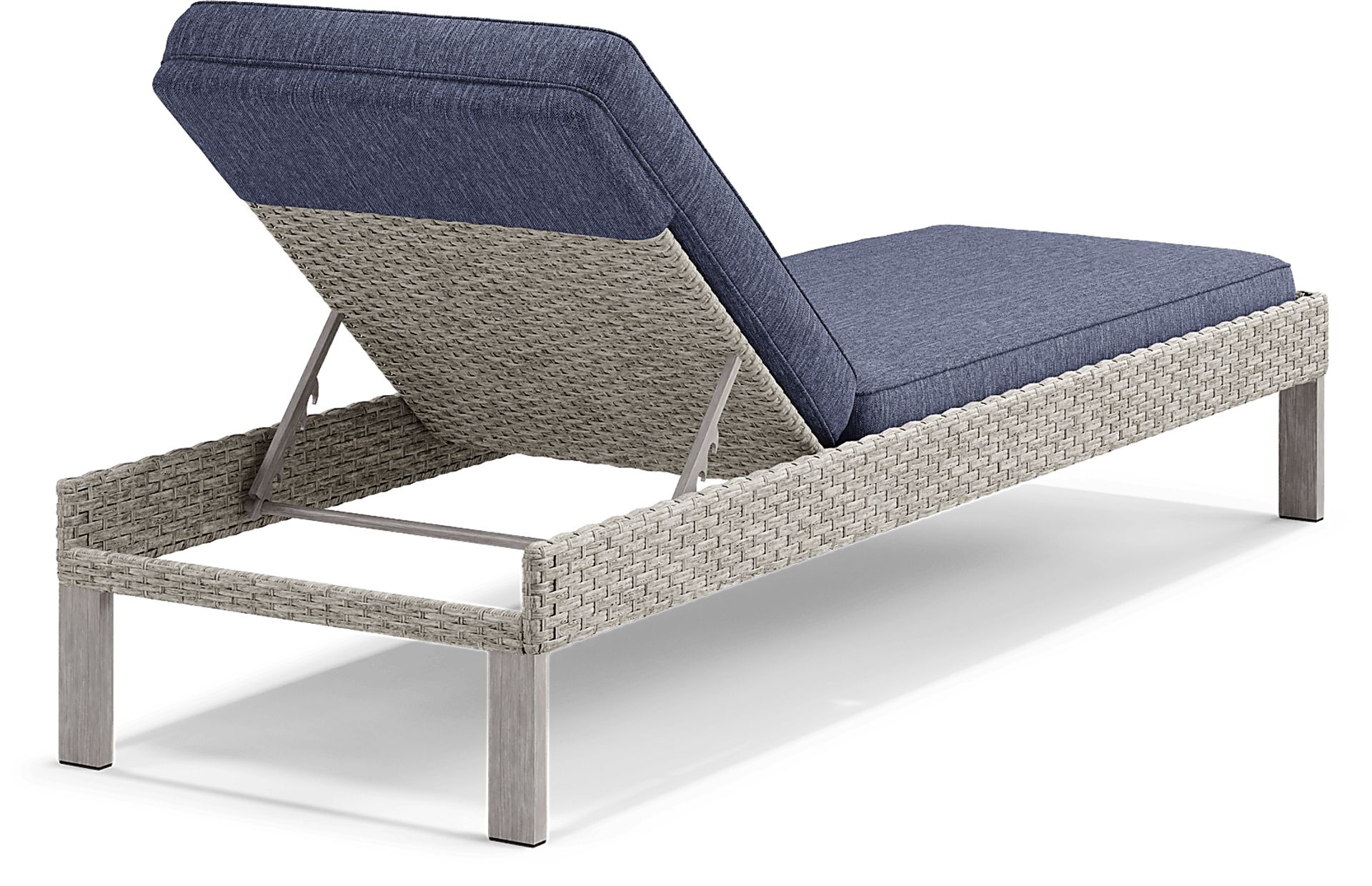 Sun Valley Light Gray Outdoor Chaise With Blue Cushions - Image 3