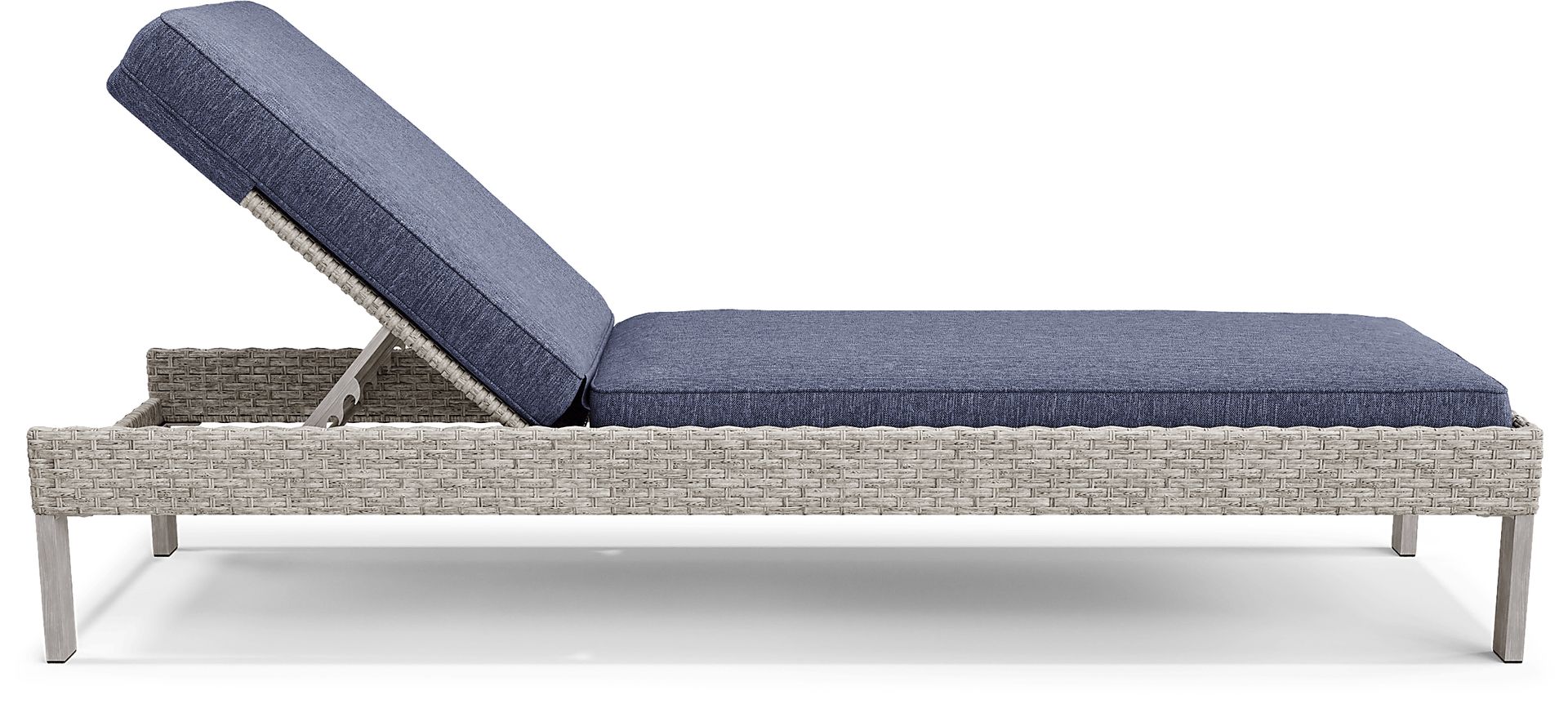 Sun Valley Light Gray Outdoor Chaise With Blue Cushions - Image 4