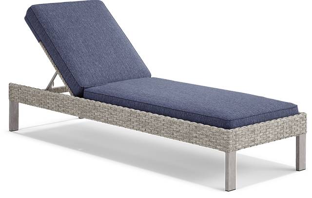 Sun Valley Light Gray Outdoor Chaise With Blue Cushions - Thumbnail - Image 1