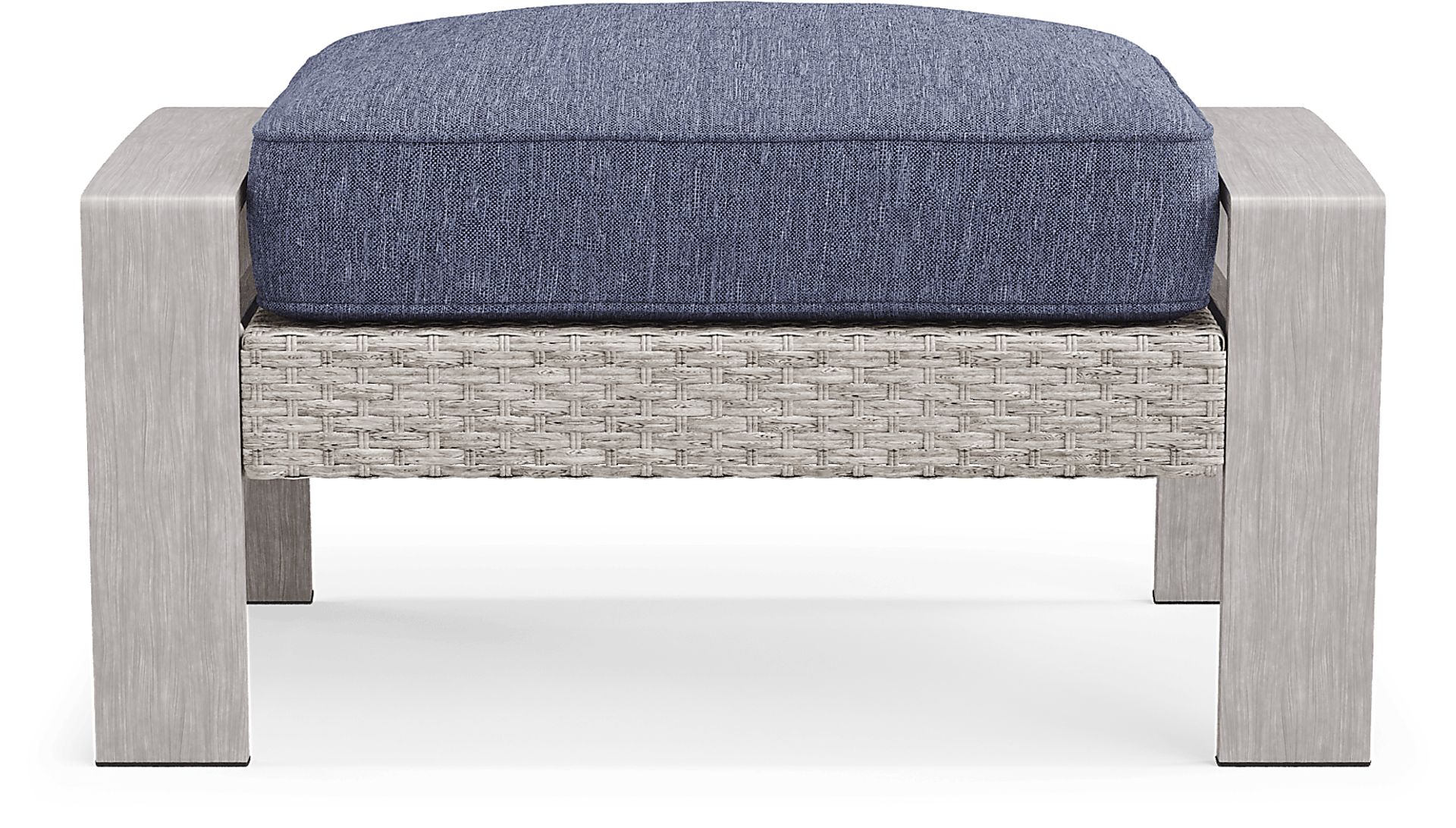 Sun Valley Light Gray Outdoor Ottoman With Blue Cushions - Image 2