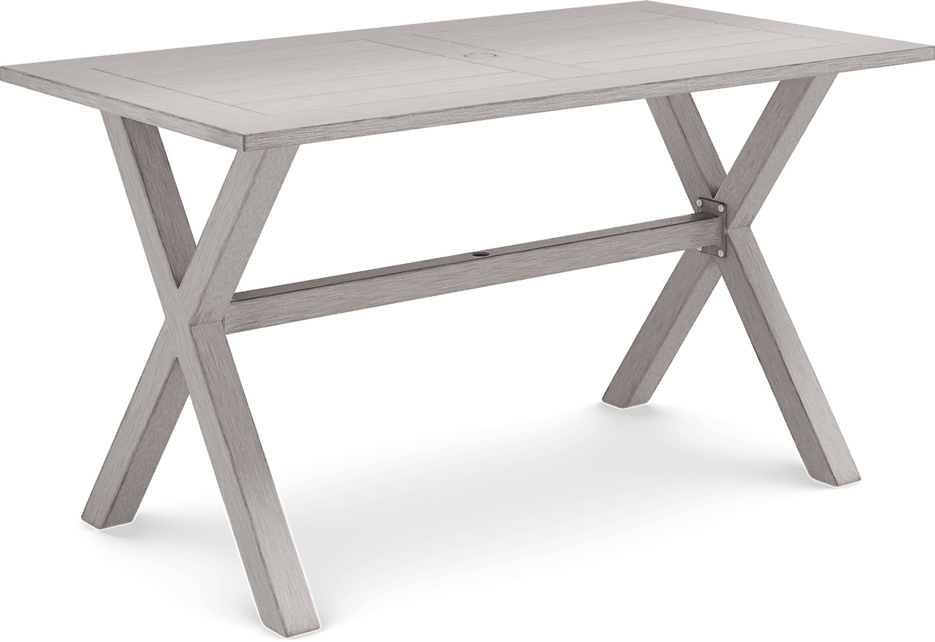 Sun Valley Light Gray Rectangle Outdoor Bar Table with Umbrella Hole - Image 1