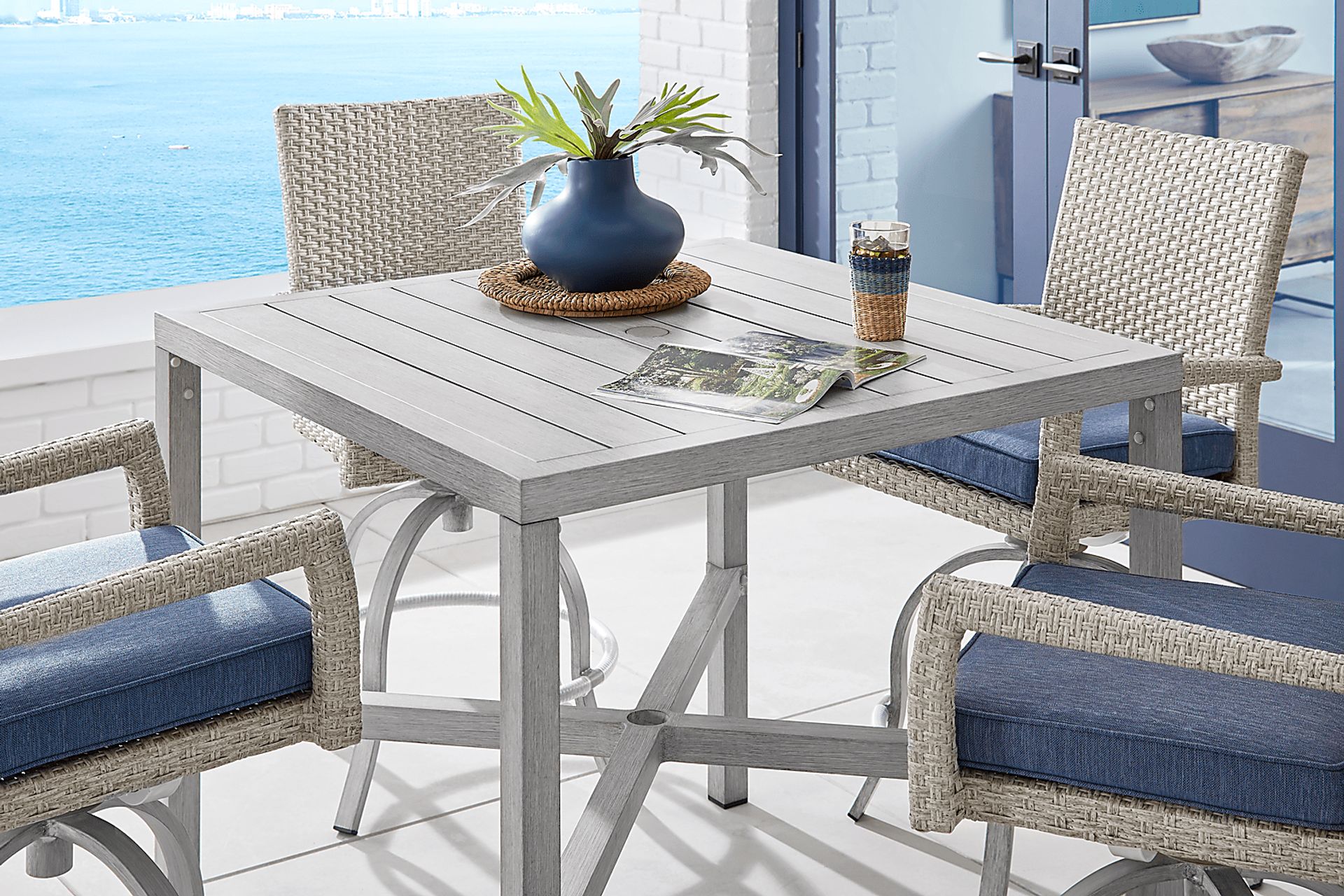 Sun Valley Light Gray Square Outdoor Bar Table with Umbrella Hole - Image 6