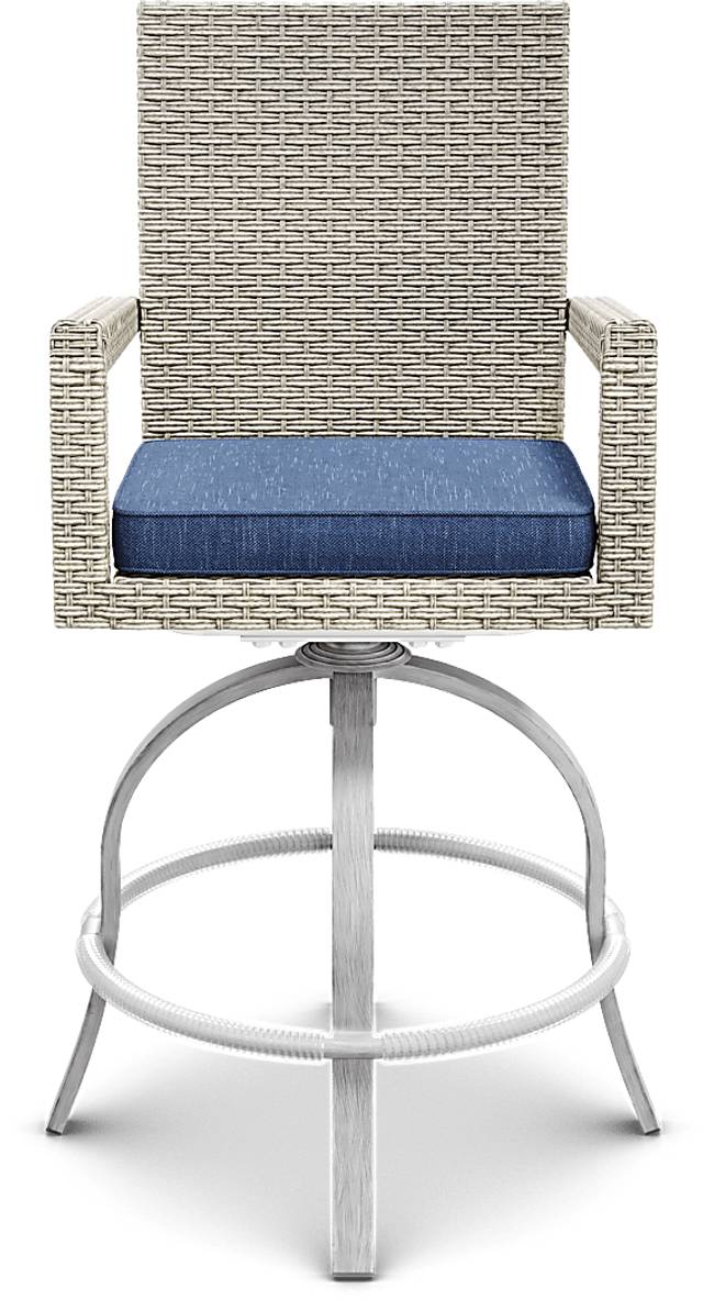 Sun Valley Light Gray 7 Pc Rectangle Outdoor Bar Height Dining Set with Blue Cushions - Thumbnail - Image 9