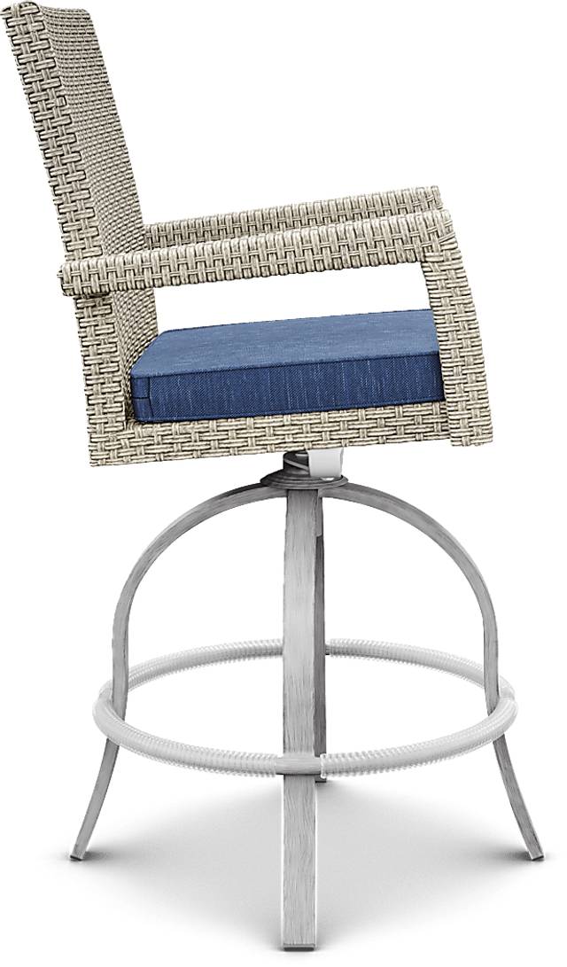 Sun Valley Light Gray 7 Pc Rectangle Outdoor Bar Height Dining Set with Blue Cushions - Thumbnail - Image 10