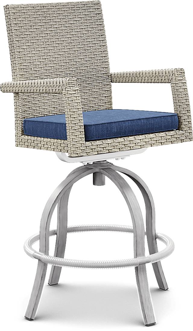 Sun Valley Light Gray 7 Pc Rectangle Outdoor Bar Height Dining Set with Blue Cushions - Thumbnail - Image 8