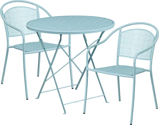 Sunnyside Terrace Blue 3 Pc 30 in. Round Folding Patio Set - Thumbnail - Image 1