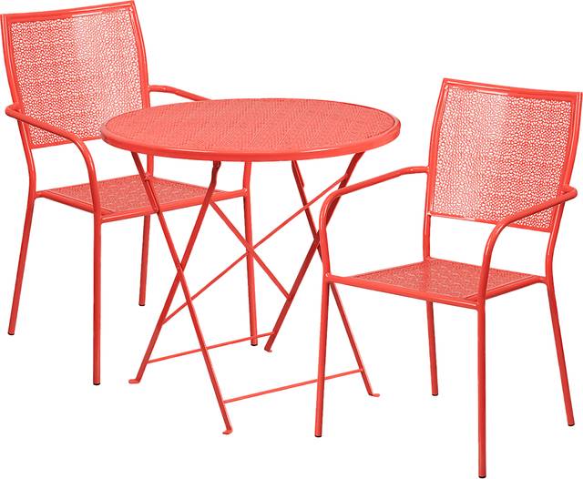 Sunnyside Terrace Coral 3 Pc 30 in. Round Folding Patio Set - Thumbnail - Image 1