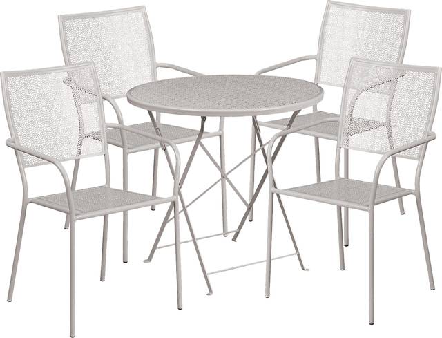 Sunnyside Terrace Light Gray 5 Pc 30 in. Roung Folding Patio Set - Thumbnail - Image 1