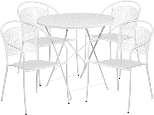 Sunnyside Terrace White 5 Pc 30 in. Round Folding Patio Set - Thumbnail - Image 1