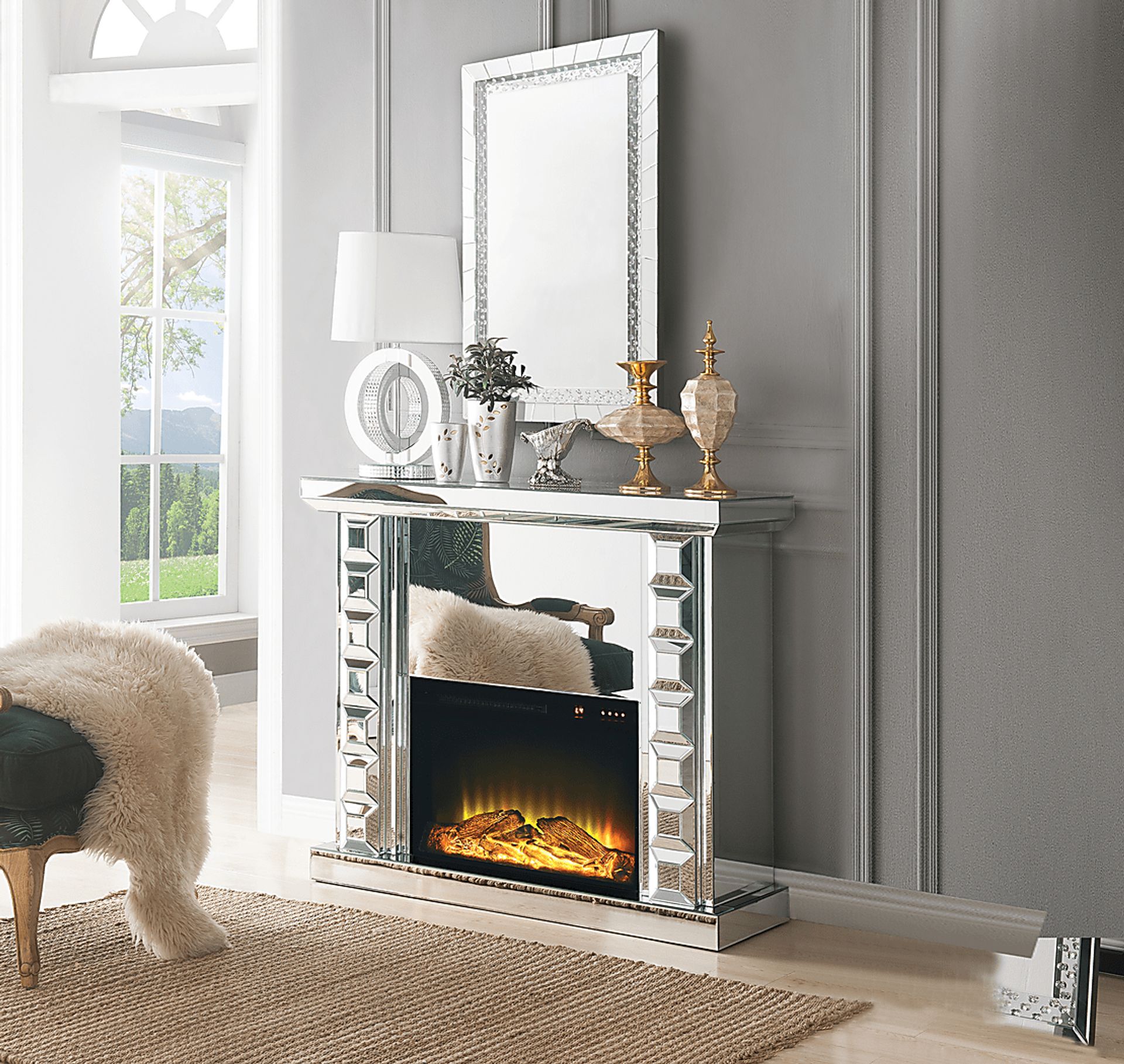 Sunnyslope Silver 48 in. Console, With Electric Fireplace - Image 2