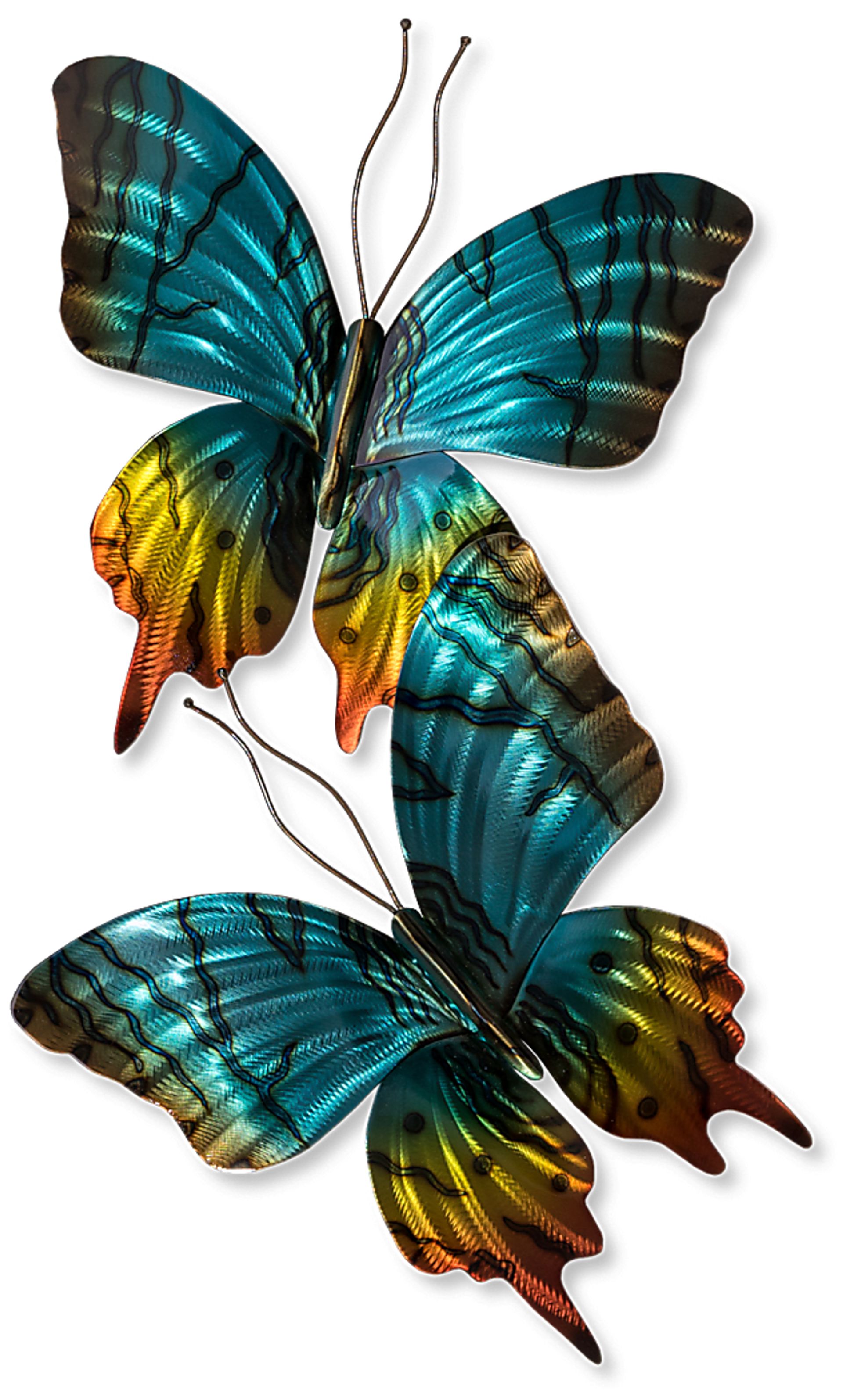 Sunset Moth Pair Teal Outdoor Artwork - Image 1