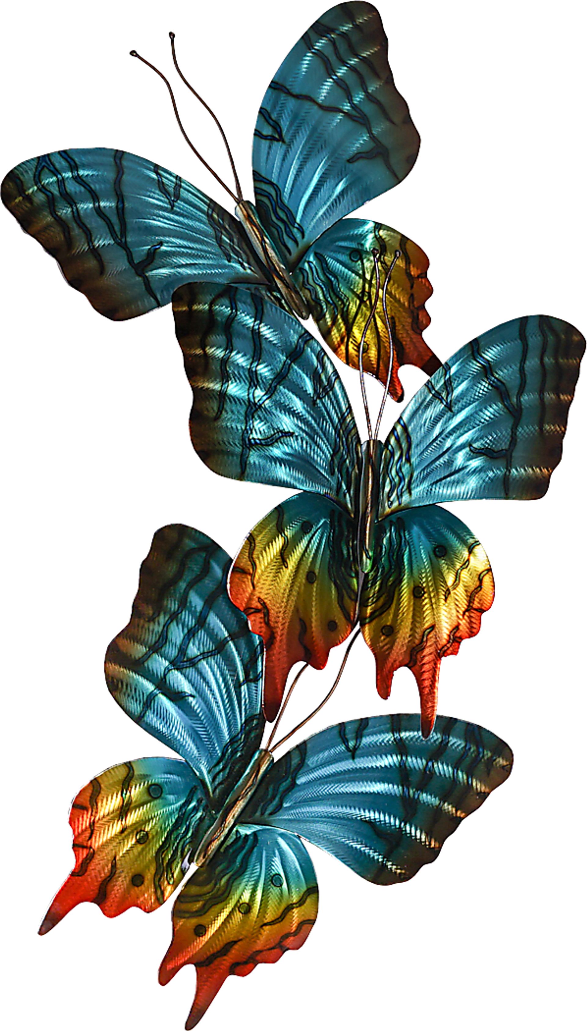 Sunset Moth Trio Teal Outdoor Artwork - Image 1
